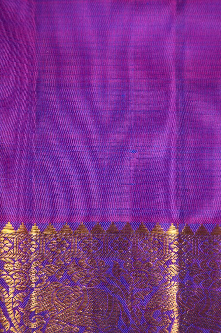 Cerulean Blue Kanchipuram Silk Sarees with Gold Zari Peacock And Rudhractam view 3