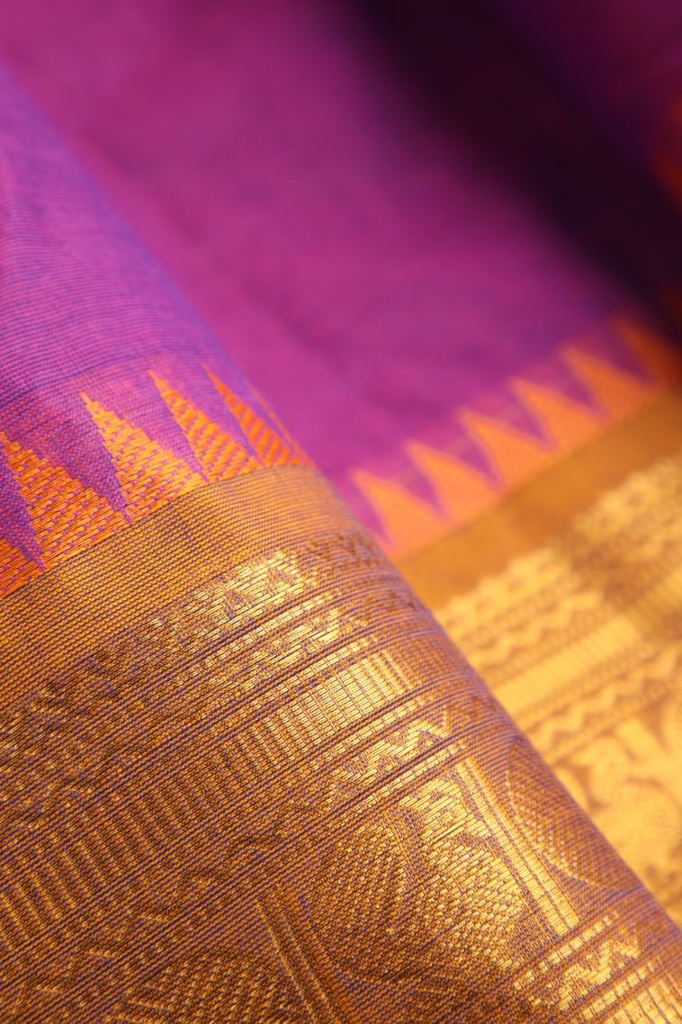 Bubblegum Pink Chettinad Cotton Sarees with Gold Zari Buttis (small Dots Or Motifs) view 4