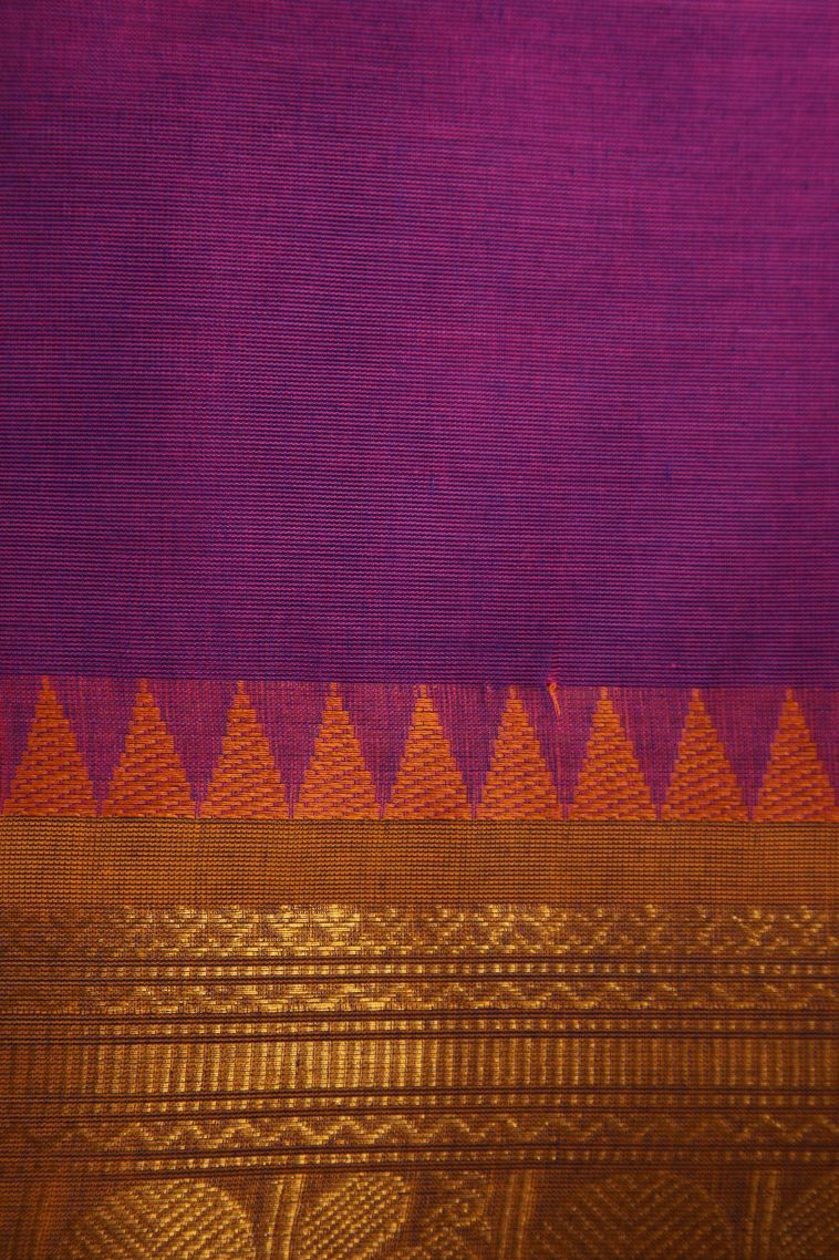 Bubblegum Pink Chettinad Cotton Sarees with Gold Zari Buttis (small Dots Or Motifs) view 3