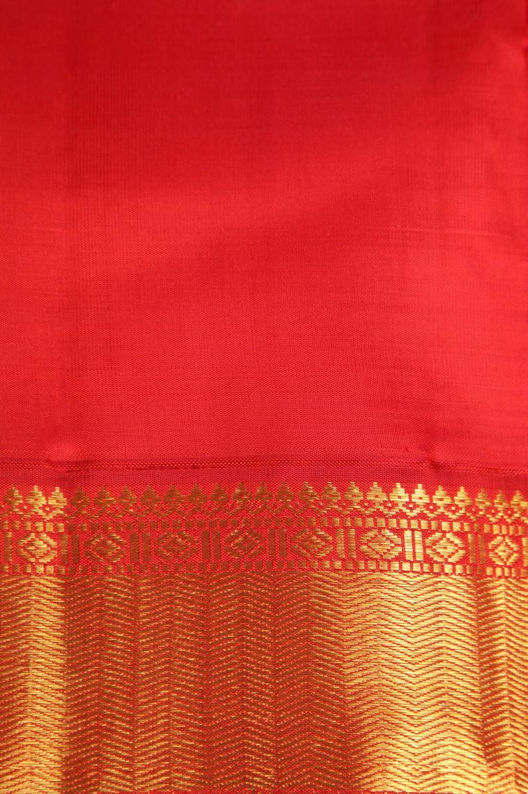 Ivory White Kanchipuram Silk Sarees with Gold Zari Peacock And Rudhractam view 3