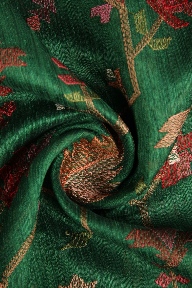 Basil Green Jute Sarees with Without Zari Zari Floral Patterns view 4