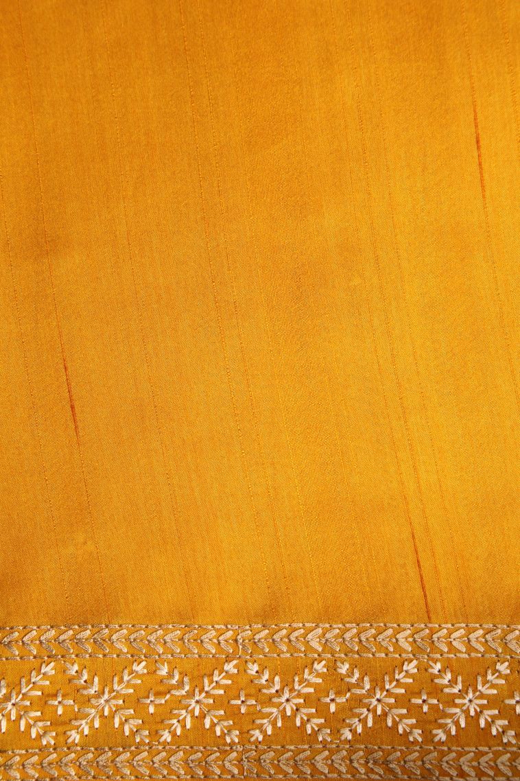 Merigold Orange Raw Silk Sarees with Without Zari Zari Embroidary view 3