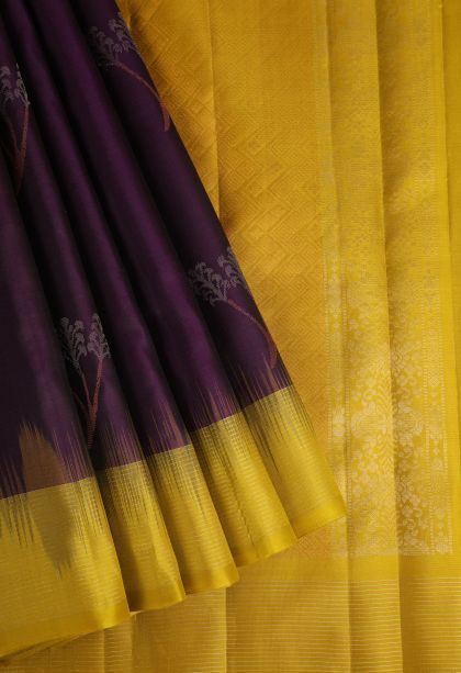 Bosenberry Purple Soft Silk Saree with Gold And Silver Zari Floral Patterns