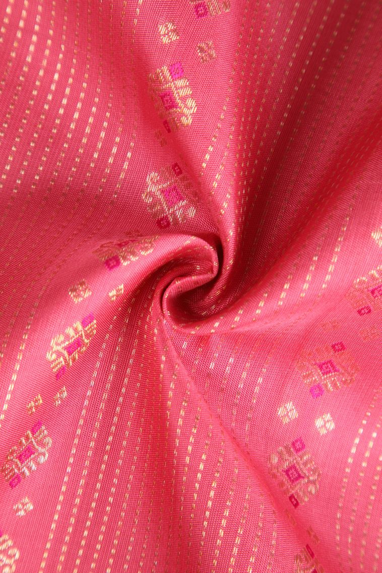 Punch Pink Kanchipuram Silk Sarees with Gold Zari Vaira Oosi view 4