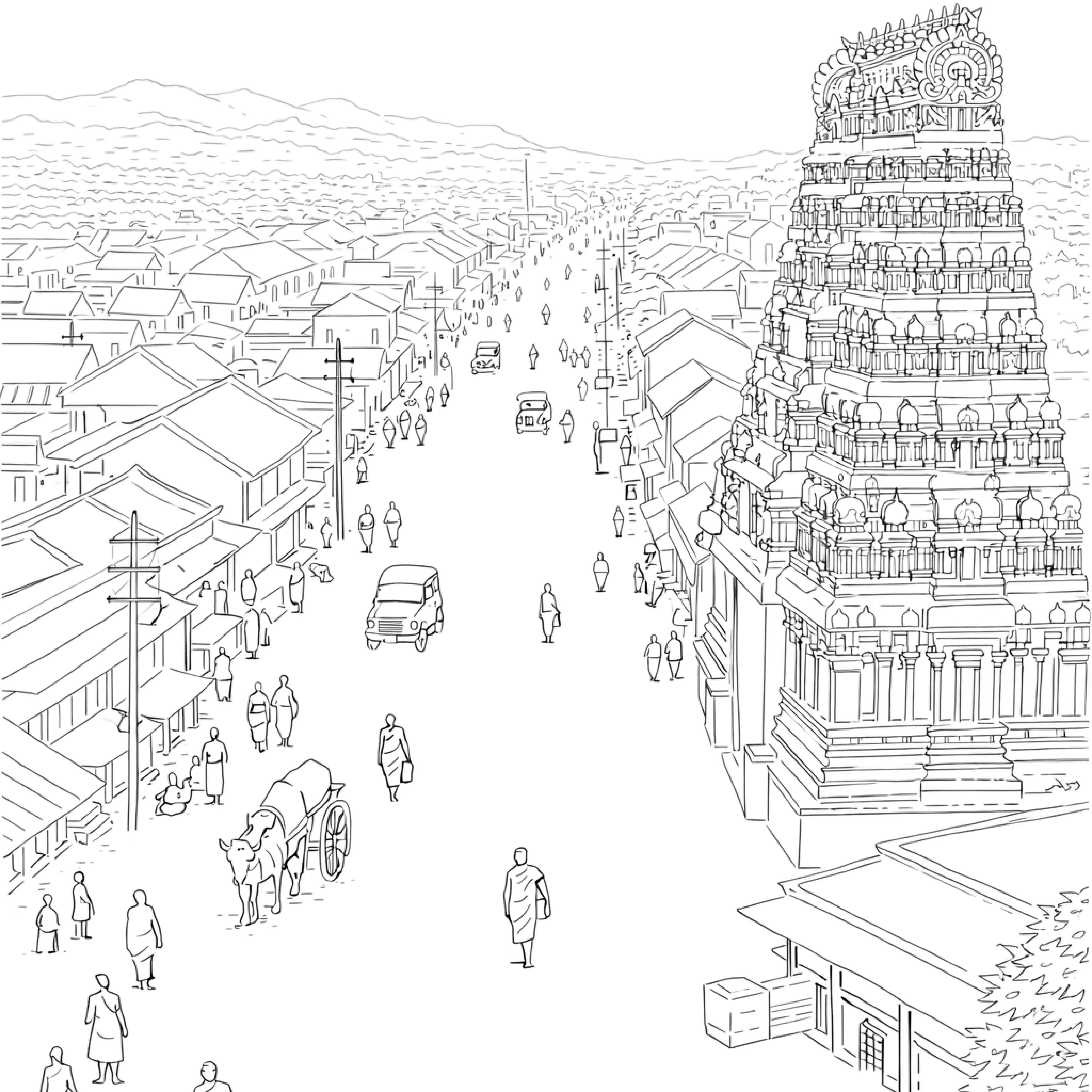 Line art of Coimbatore city and temple