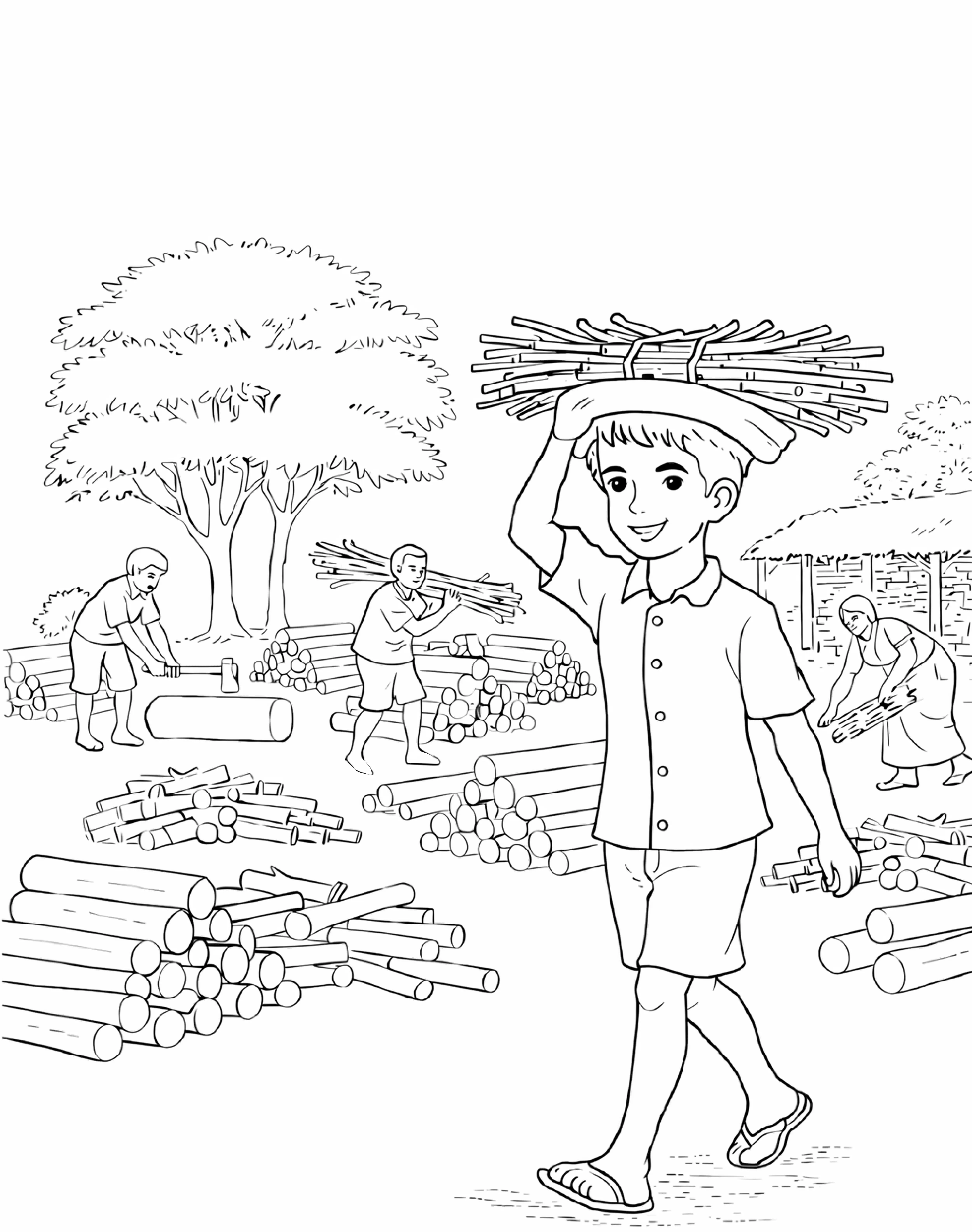 Young Ponnuswamy carrying firewood