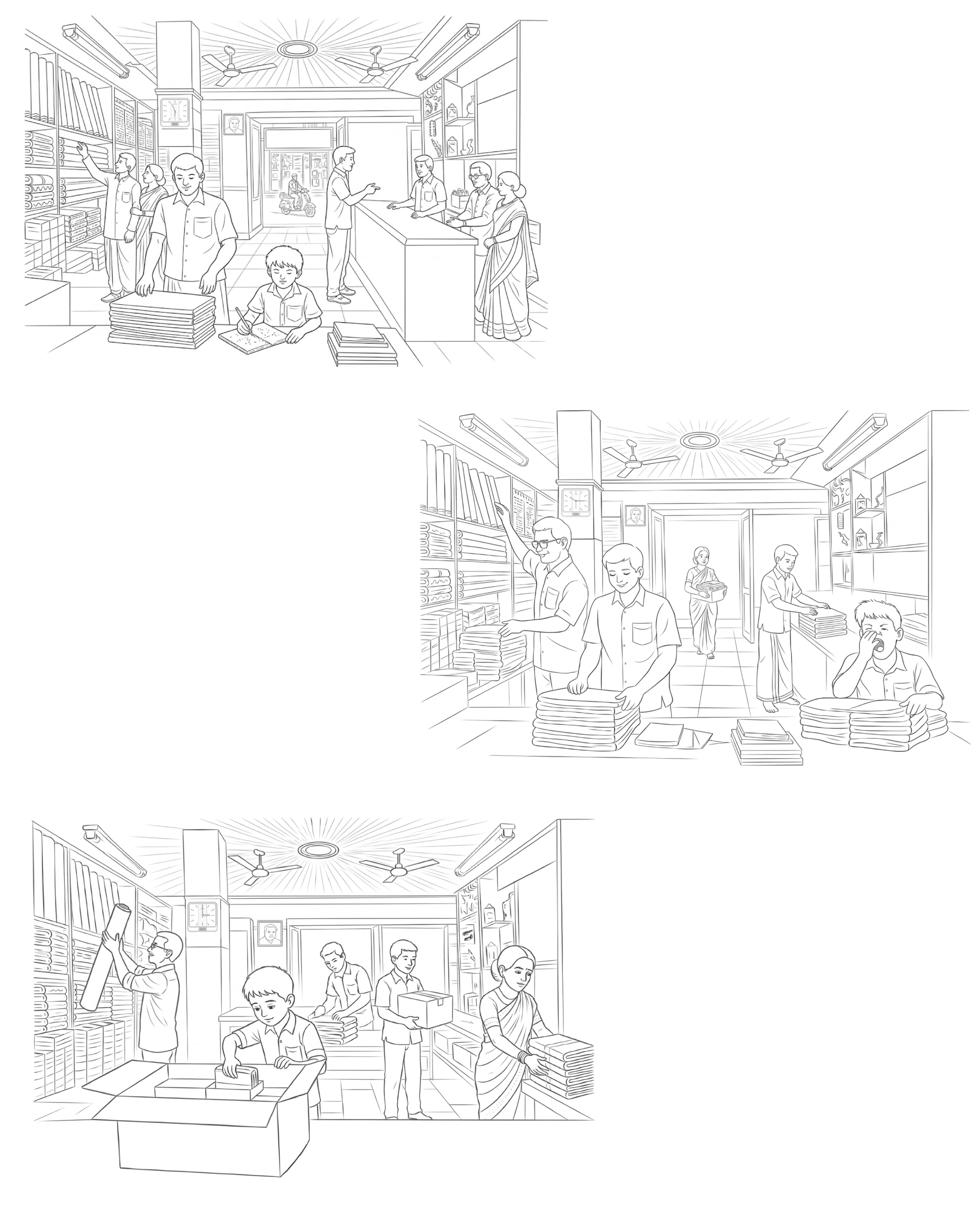 Family working through nights in textile store