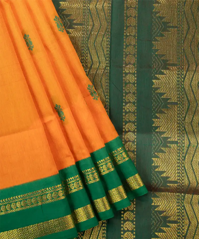 Candy Red Kalyani Cotton with Copper Zari Checks
