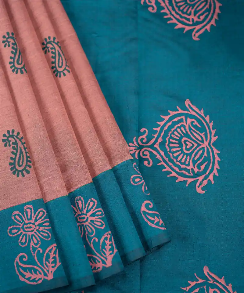 Fire Orange Poly Cotton Sarees Without Zari With Animal Mottif
